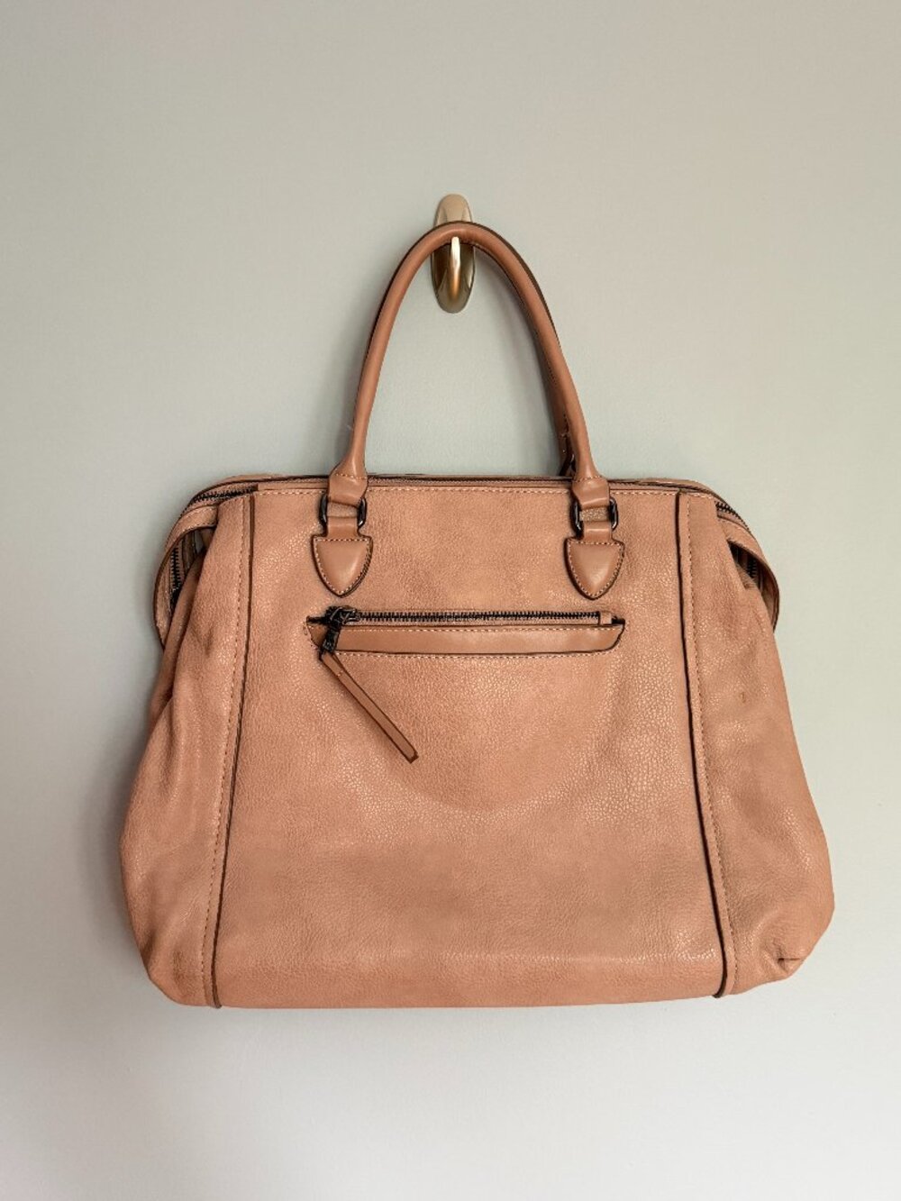 Hilary Radley Satchel Handbag Beige/Tan Animal Print Inside
